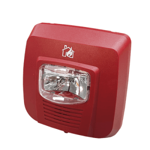 Sirena con Lámpara Estroboscópica a 2 Hilos / Montaje en Pared / Color Rojo / UL / 15, 75 y 115 Candelas / Temporal 3 Alto y Bajo / Modo Continuo