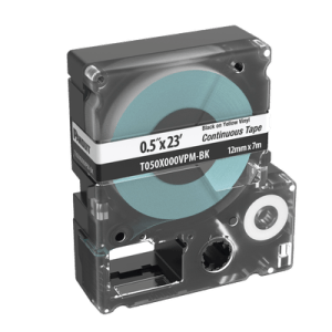 Casete de Etiquetas de Vinilo de Cinta Continua, Color Negro Sobre Blanco, Uso Interior/Exterior, 12 mm de Ancho x 7 Metros de Largo