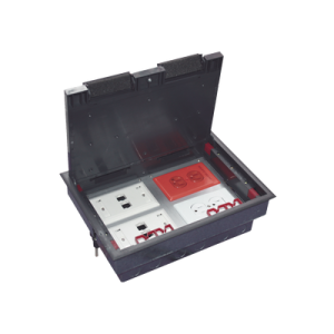 Caja de piso para cuatro módulos universales (Socket M4), para alimentación eléctrica y redes de datos (11000-43401) No incluye faceplates