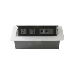 Caja horizontal de escritorio, con conector RJ45 Cat5e, RJ11, 2 contactos de 125v (11000-73201)