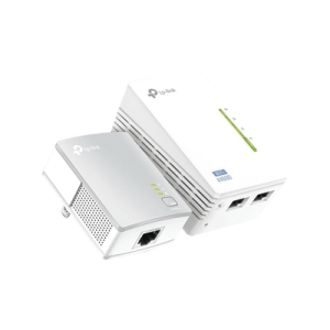 Kit Adaptador PowerLine Inalámbrico 300Mbps, 2 Puertos 10/100 Mbps, HomePlug AV, Plug and Play, WiFi Clon.