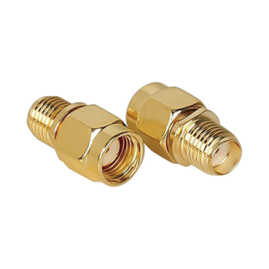 Adaptador SMA Macho Inverso a SMA Hembra, Oro/ Oro/ Teflón,