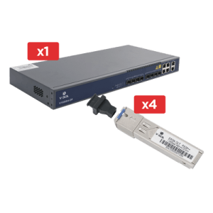OLT de 4 puertos EPON con 8 puertos Uplink (4 puertos Gigabit Ethernet + 4 puertos Gigabit Ethernet SFP) , hasta 256 ONUS, + 4 Módulo SFP EPON PX20++, SC / UPC, hasta 20Km