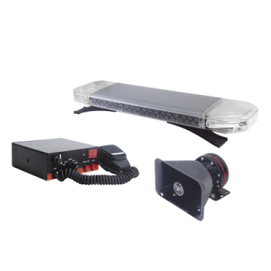 Kit básico para equipar unidades de Seguridad Pública (Barra de Luces Rojo-Azul, Sirena y Bocina)