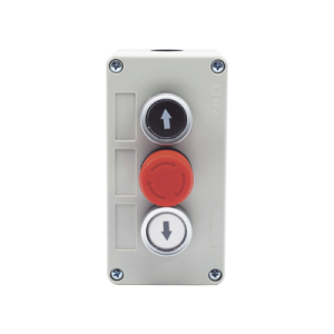 Botonera Triple con Boton de Stop Tipo Enclavado / Para Barreras Vehiculares, Operadores Corredizos y Abatibles.