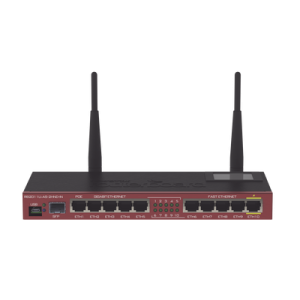 Router Board, 10 Puertos Ethernet, 1 Puerto SFP, Wi-Fi de Gran Cobertura 2.4 GHz Antenas de 4 dBi, hasta 1 Watt de potencia