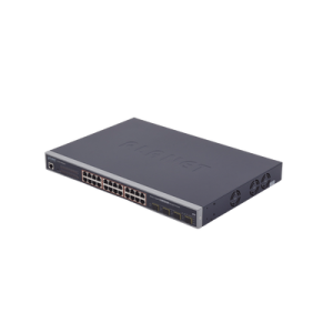 Switch Administrable L2+ de 24 puertos 10/100/1000T PoE+ con 4 puertos combo TP/SFP Gigabit