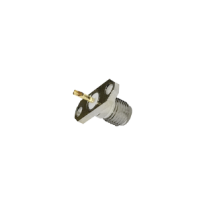Conector SMA Hembra de Montaje en Panel para 2 Perforaciones y PIN Soldable, Requiere Capucha, Níquel/ Oro/ Teflón.