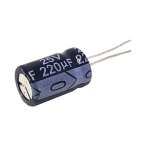 Capacitor Electrolítico Radial de Aluminio de 220 µFd a 25 Vcd.