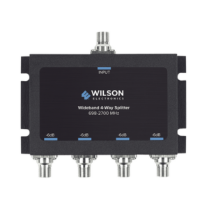 Divisor de potencia de 4 vías para la distribución de señal a dos antenas de servicio | 6 dB de pérdida por puerto | Conectores F hembra