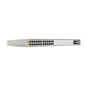 Switch PoE+ Stackeable Capa 3, 24 puertos 10/100/1000 Mbps + 4 puertos SFP+ 10 G y dos bahías hotswap PSU, Versión Federal