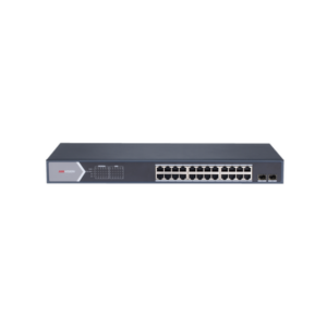 Switch Gigabit PoE+ / Administrable / 24 puertos 10/100/1000 Mbps PoE+ / 2 puertos SFP / configuración remota desde Hik-ProConnect / PoE hasta 250 metros / 370 W
