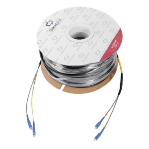 Carrete de Fibra Óptica Monomodo con conectores SC-SC Duplex, Reforzada con Kevlar, de 200 metros