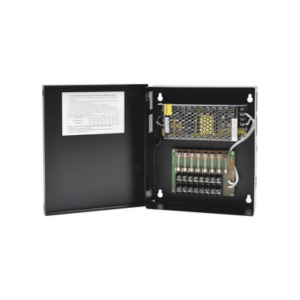 Fuente de poder profesional CCTV de 12-13.2Vdc @5A, 8 cámaras, Volt. de entrada: 100-240 Vca (Fusibles Administrables)