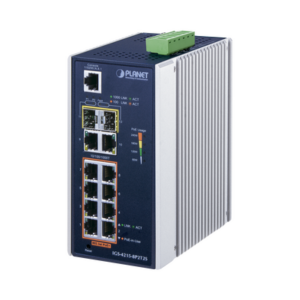 Switch industrial Administrable L2 de 8 puertos Gigabit c/PoE 802.3at + 2 puertos Gigabit + 2 puertos SFP (240W)