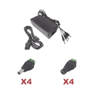 Kit con fuente EPCOM POWER LINE con salida de 12 Vcd a 5 Amper con 4 salidas / Incluye conectores JR52 y JR53