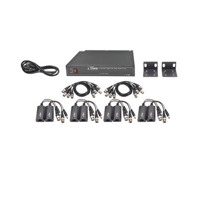 Kit de TRANSCEPTOR ACTIVO DE 8 CANALES / VIDEO+PODER en un solo Cable UTP / 150 metros en 4K, 200 metros en 5 MP/ Envía 36 Vcc y Recibe 12 Vcc / TODO INCLUIDO PARA RACK / Compatible con cámaras HD-TVI/CVI/AHD/CVBS / INSTALACIÓN LIMPIA