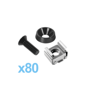 Kit de 80 tornillos con arandela y tuerca enjaulada para rack.
