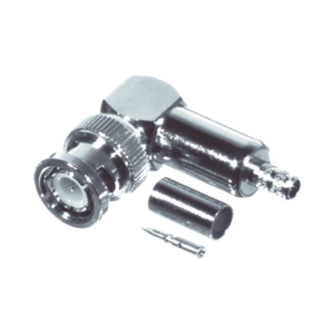 Conector BNC Macho en Ángulo Recto, Anillo Plegable / RG-58/U, RG-142/U, Niquel /Oro /Teflón.