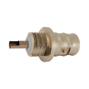 Conector BNC Hembra para Chasis, Soldable, Montaje Frontal D-Plano, Sin Herraje, Níquel/ Oro/ Teflón.