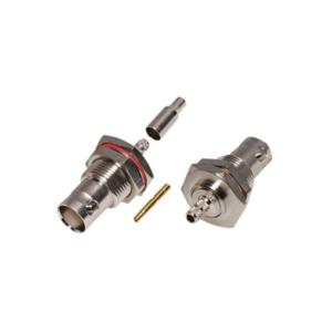 Conector BNC Hembra /Chasis en D-Plano, Anillo Plegable/ RG-316/U, Niquel/Oro/Teflón.