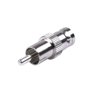 Adaptador de BNC Hembra a RCA Macho en 50 Ohm para Fono, uso en Aplicaciones de Audio-Video, Níquel/ Plata/ Delrin.