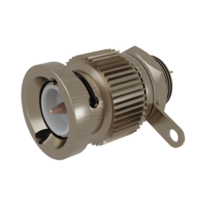 Conector BNC Macho, Montaje Frontal en D-Plano, Contacto Soldable, Níquel/ Oro/ Teflón.