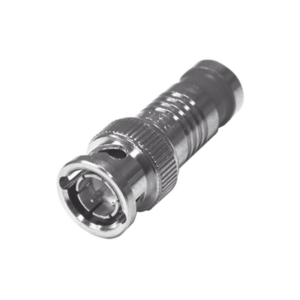 Conector BNC Macho de 75 Ohm, Montaje de Compresión Axial para RG-59/U, Níquel/ Oro/ Teflón.