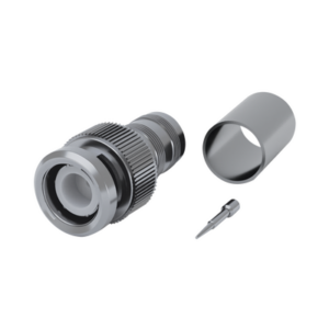 Conector BNC Macho (75 Ohm No Reales), Anillo Plegable para RG-59/U/62, Níquel/ Níquel/ Delrin.