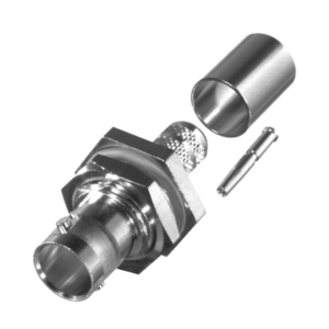 Conector BNC Hembra para Chasis en D-Plano con Aro de Goma, Anillo Plegable para RG-6/U y Grupo Q, 75 Ohm, Níquel/ Oro/ Teflón.