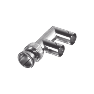 Adaptador Triple en F para 75 Ohm, de Conector BNC Macho a Doble BNC Hembra, Níquel/ Oro/ Teflón.