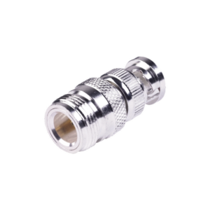 Adaptador en Linea para 50 Ohm, de Conector N Hembra a BNC Macho, Plata /Oro /Teflón.