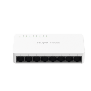 Switch non-PoE de 8 puertos 10/100/1000 Mbps no administrable, visible en Ruijie Cloud, con alta fiabilidad de red