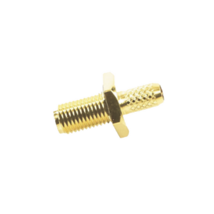 Conector SMA Hembra Inverso de Chasis en D Plano, Anillo Plegable para Cable RG-142/U, Oro/ Oro/ Teflón.