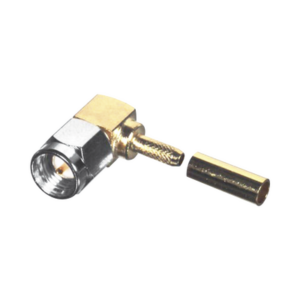 Conector SMA Macho en Ángulo Recto Para RG-174/U, Grupo B, Tuerca de Acoplamiento de Acero Inoxidable Oro/ Oro/ Teflón.