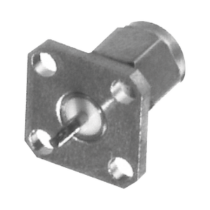 Conector SMA Macho de Montaje en Panel de 4 Perforaciones y Terminal Soldable, Níquel/ Oro/ Teflón.â€‹