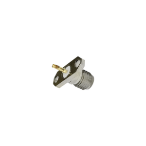 Conector SMA Hembra de Montaje en Panel para 2 Perforaciones y PIN Soldable, Requiere Capucha, Níquel/ Oro/ Teflón.