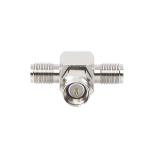 Adaptador en T, de Conector SMA Macho a Doble SMA Hembras, Níquel/ Oro/ Teflón.