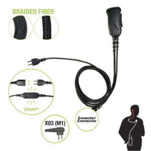 Micrófono con cable de fibra trenzada serie SNAP compatible con conector Motorola de 2 Pines.