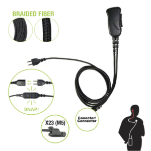 Micrófono con cable de fibra trenzada serie SNAP compatible con conector Motorola Serie Jedi.