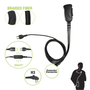 Braided Fiber 1 Cable Lapel Mic W/ Snap Connect for Hytera Connector. Select Different Earphones Not Included