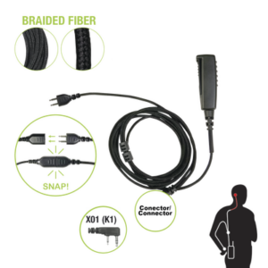 Cable para Micrófono audífono SNAP intercambiable con conector para Radios Kenwood con conector de 2 pines.