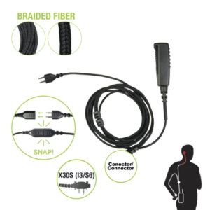 Cable para Micrófono audífono SNAP intercambiable con conector para Radios Icom con conector de 2 pines.