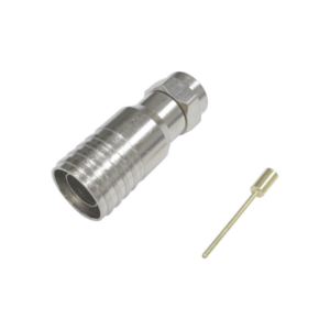 Conector F Macho en 75 Ohm, Plegable para Instalar en Cables Coaxiales RG-11, Cuerpo de Bronce-Niquelado/ Teflón.