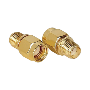Adaptador SMA Macho Inverso a SMA Hembra, Oro/ Oro/ Teflón,