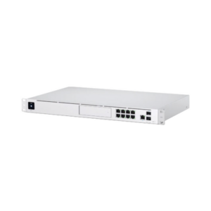 UniFi Dream Machine Pro, con un puerto 10G SFP+ WAN / 1 GbE WAN / 8 puertos 10/100/1000 Mbps RJ-45 LAN, y una bahía de HDD 3.5", integra todos los controladores UniFi