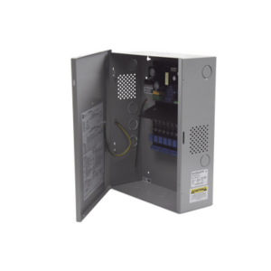 Fuente para aplicaciones en control de acceso, y detección de incendio, con capacidad de respaldo para 12 y 24 Vcd @ 4 A , con 8 circuitos de control ( NO ) y 8 circuitos de control trigger voltaje de entrada de : 115 Vca, requiere batería.