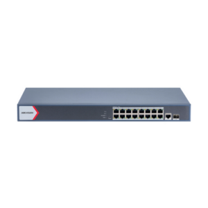Switch PoE Gigabit de 16 Puertos / 1 × Gigabit RJ45 / 1 × Gigabit fibra óptica
