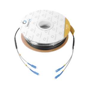 Carrete de Fibra Óptica Monomodo con conectores SC-SC Duplex, Reforzada con Kevlar, de 150 metros
