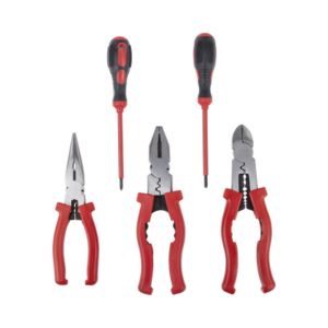 Kit de 3 Pinzas Aisladas + 2 Desarmadores Aislados de Electricista. Ideal para trabajos en Tableros Eléctricos.